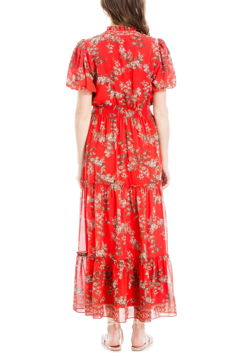 Short Sleeve Tiered Georgette Maxi Dress, Alternate, color, REDMPLTL-RED MAPLE TOILE