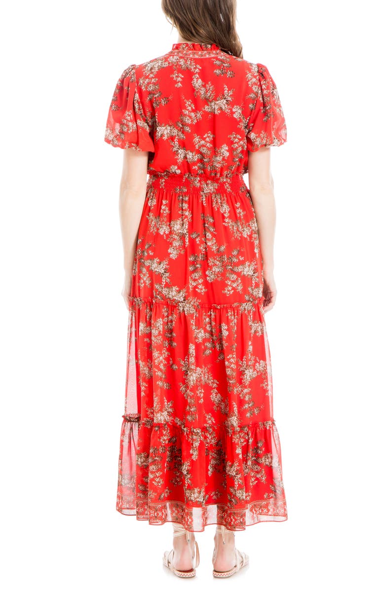 MAX STUDIO Short Sleeve Tiered Georgette Maxi Dress, Alternate, color, Redmpltl-Red Maple Toile