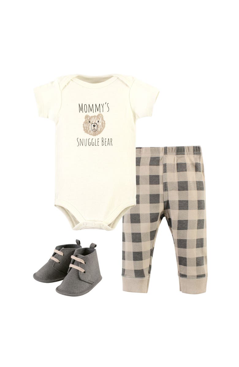 Hudson Baby Cotton Infant Essentials Bodysuit, Pants, and Shoes 3Pk, Main, color, Snuggle Bear Short Sleeve