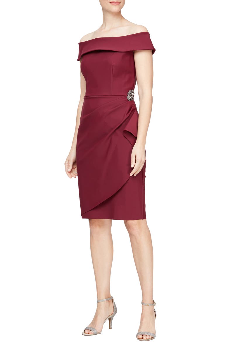 Alex Evenings Off the Shoulder Sheath Cocktail Dress, Main, color, 