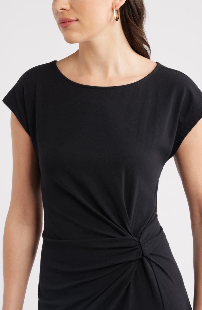 Caslon<sup>®</sup> Twist Cotton Blend Knit Midi Dress, Alternate, color, Black