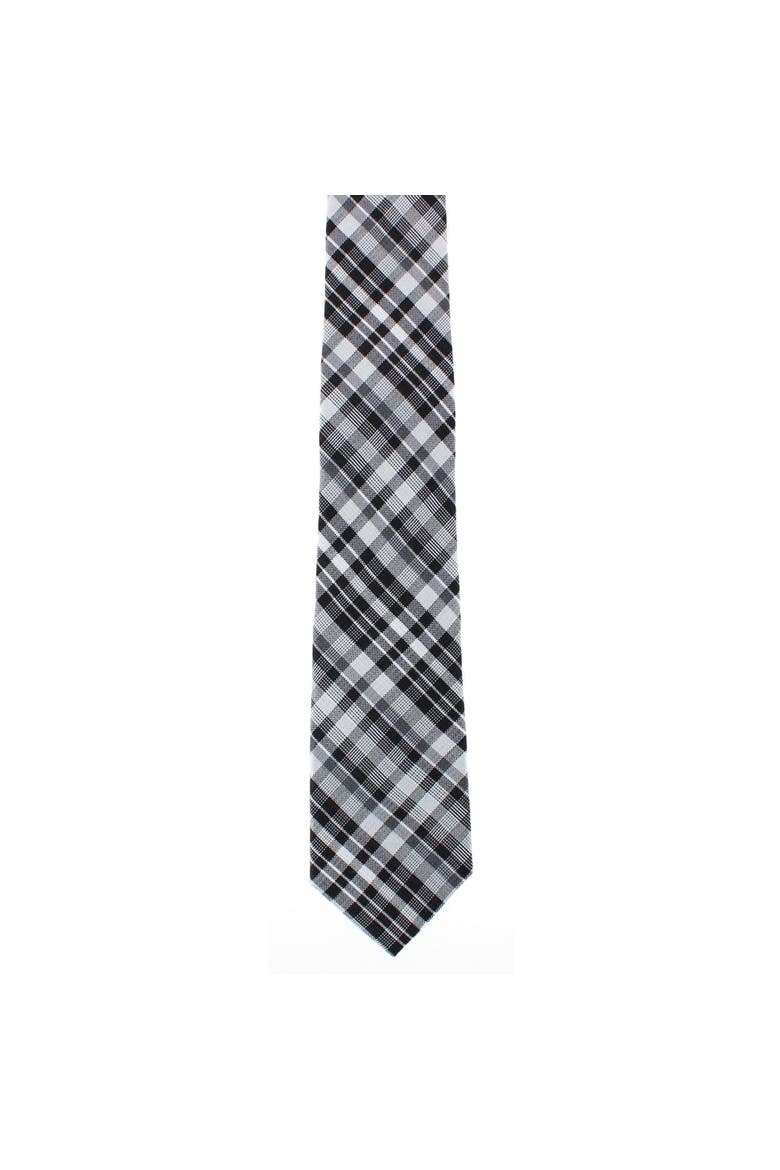 Zeno Black and White Patterned Business Wool Blend Necktie, Alternate, color, Black