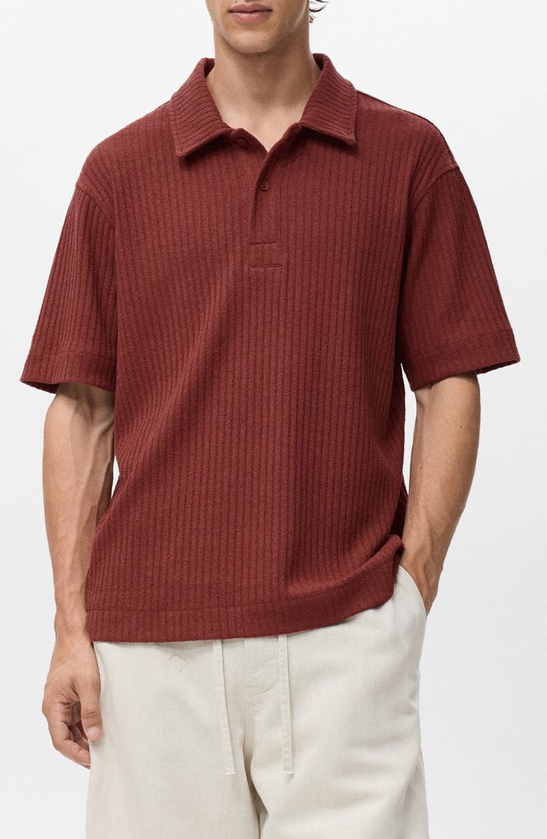 MANGO Textured Knit Polo, Main, color, Cherry