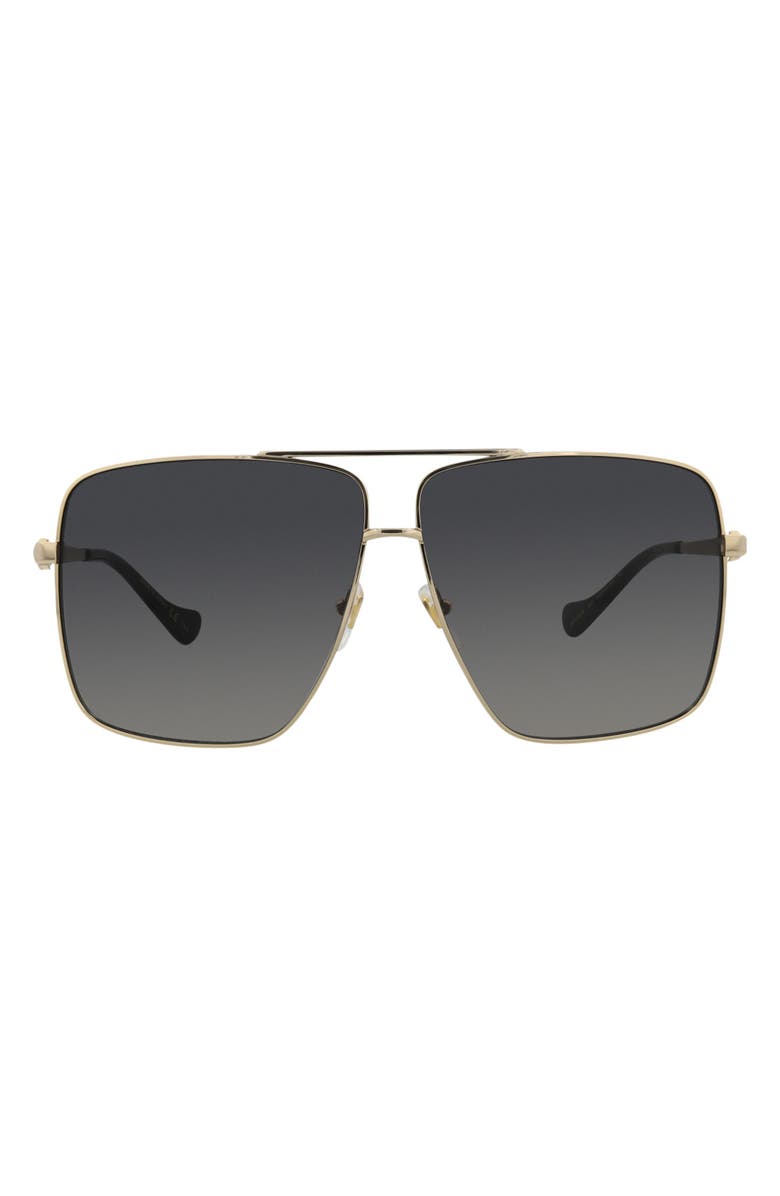 Gucci 63mm Square Pilot Sunglasses, Main, color, Gold Gold Grey