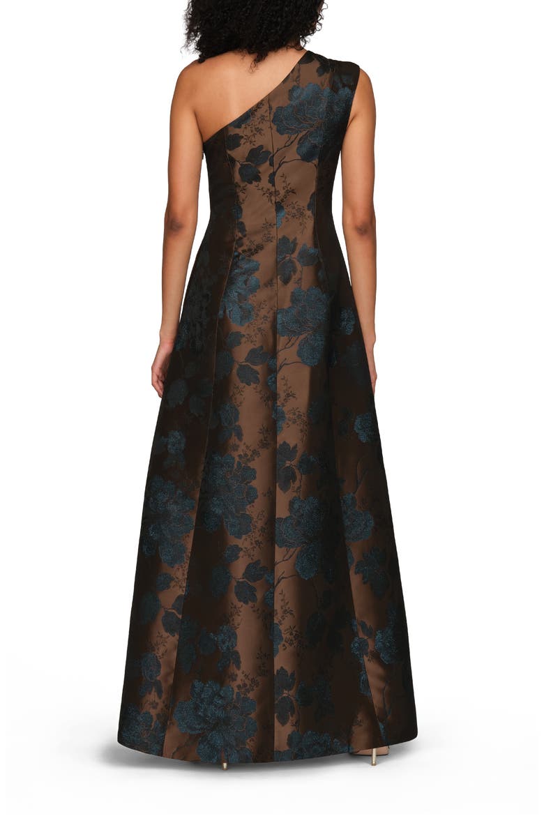 Brynlee Metallic Floral Jacquard One-Shoulder Gown, Alternate, color, GOLD/ DARK TWILIGHT