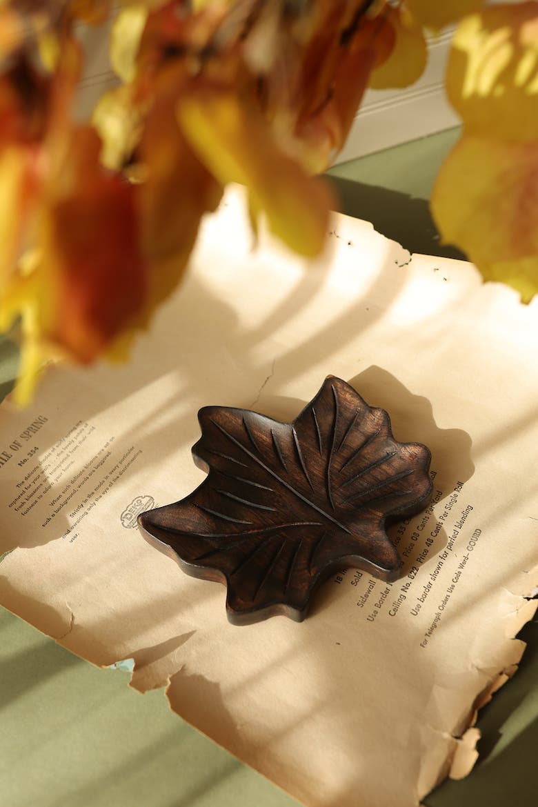 Maple Leaf Decorative Tray, Alternate, color, Brown