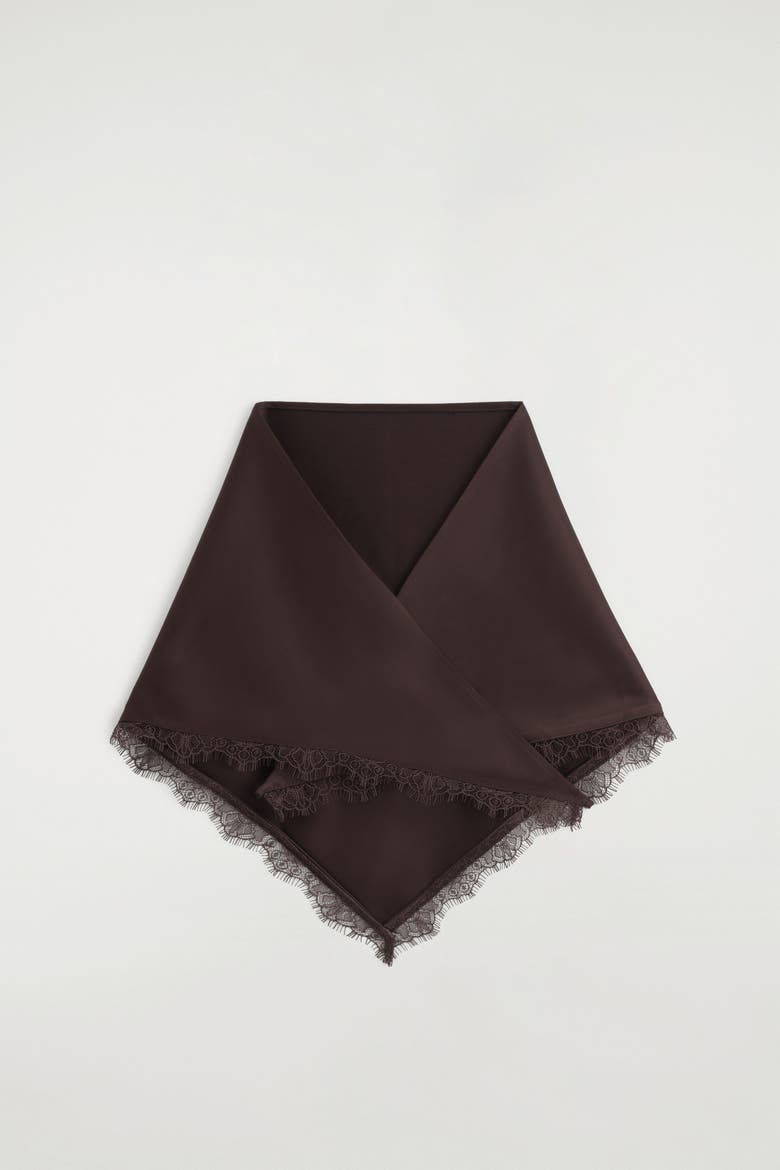Lace-trimmed Satin Headscarf, Alternate, color, BROWN