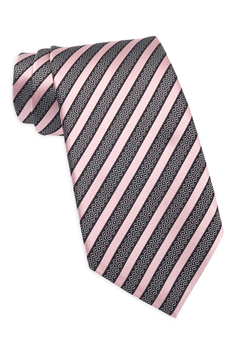 Stripe Silk & Cotton Tie, Main, color, MED PINKSTRIPE
