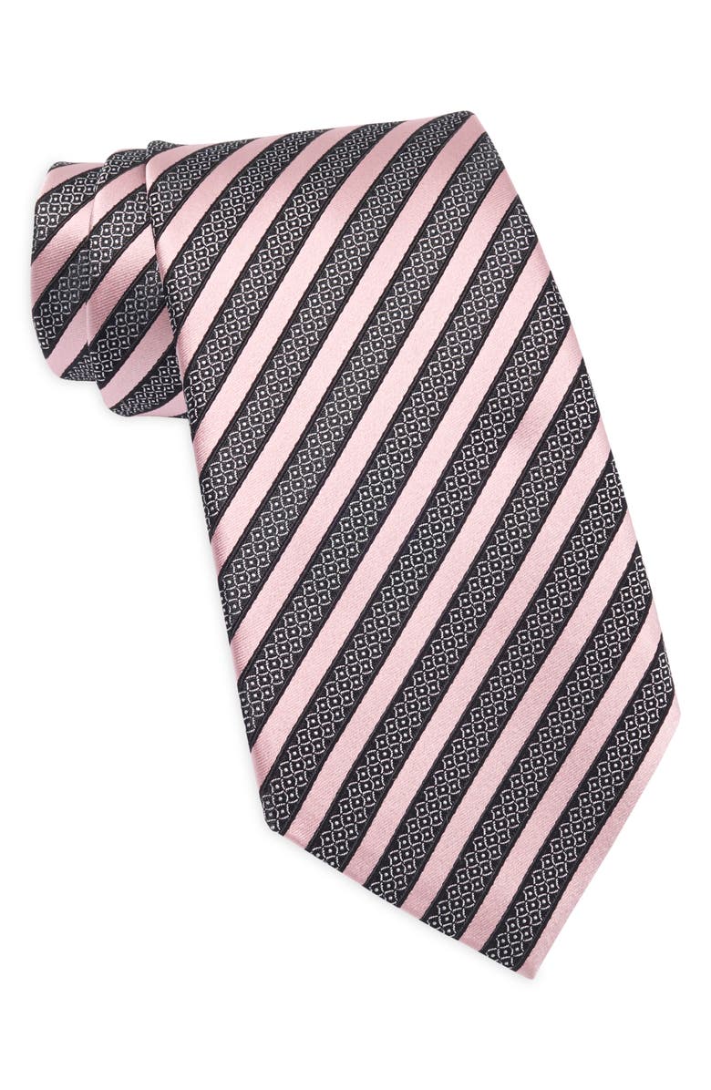 ZEGNA TIES Stripe Silk & Cotton Tie, Main, color, Med Pinkstripe