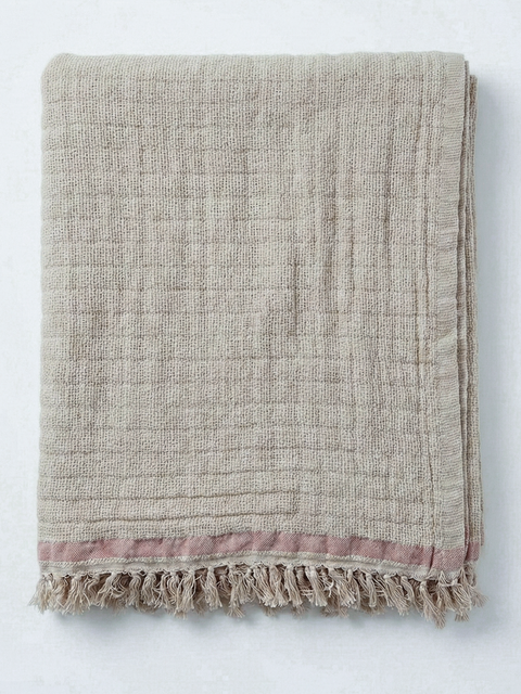 Vintage Texture Linen Throw with Stripes