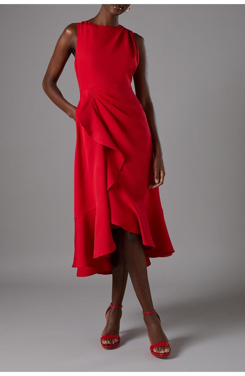 Coast Waterfall Crepe Midi Dress, Alternate, color, Red
