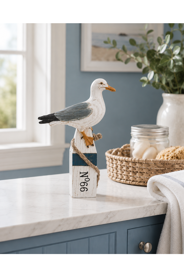 Seagull On Buoy Decorative Figurine, Alternate, color, White
