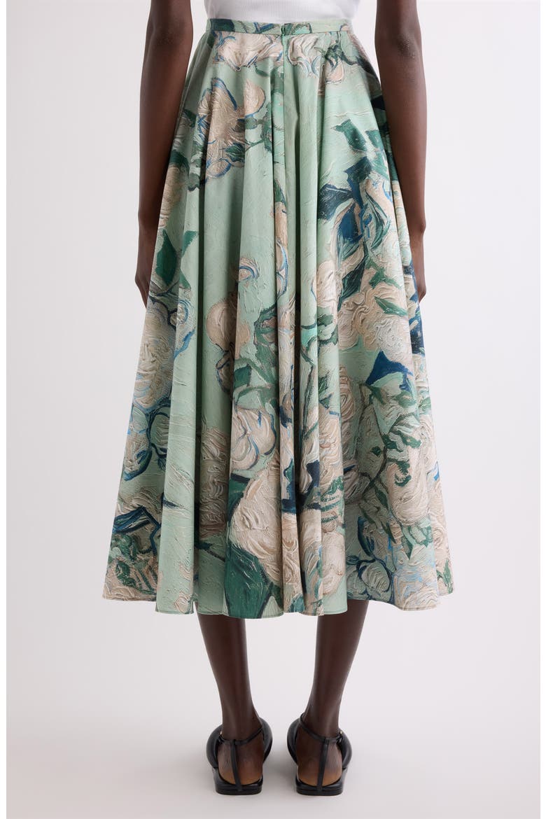 Rose Jacquard Gathered Cotton A-Line Midi Skirt, Alternate, color, MINT GREEN