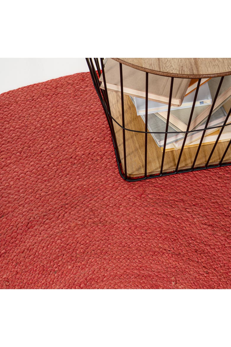 Zara Braided Coastal Cottage Round Jute Round Area Rug, Alternate, color, Red