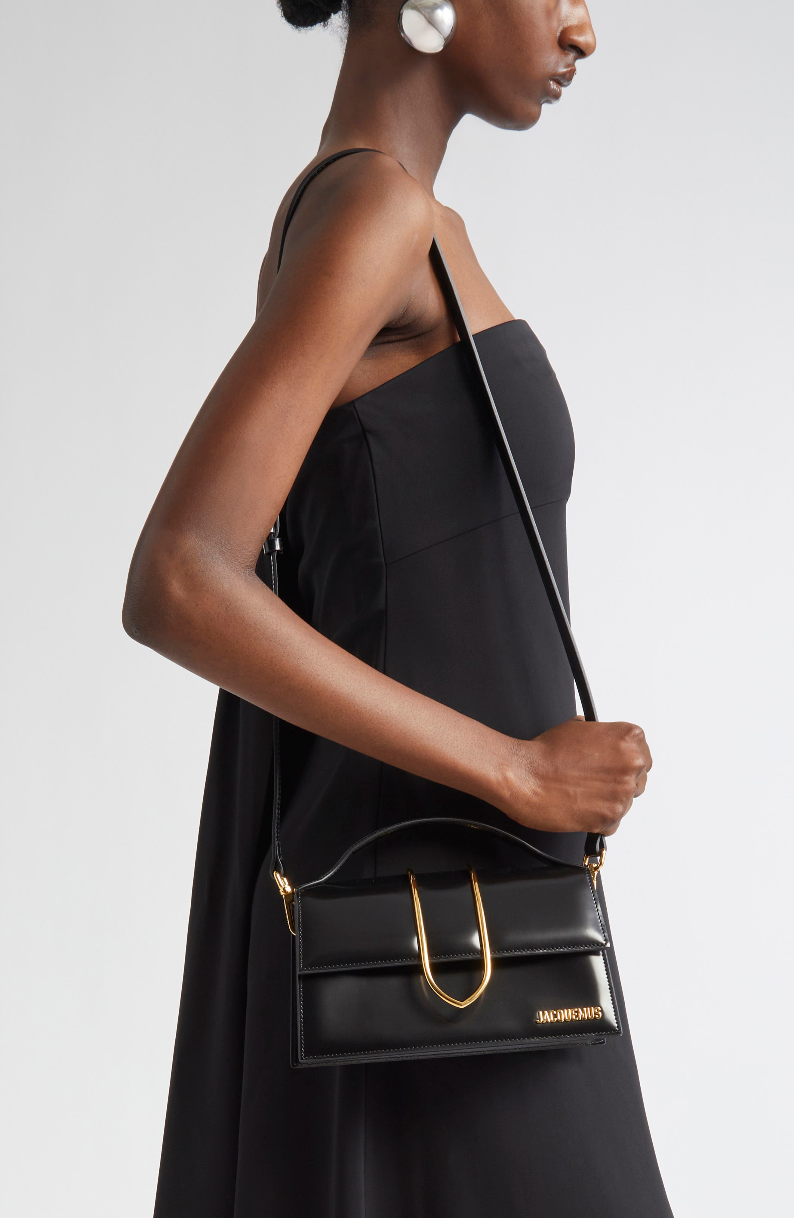 Jacquemus Le Grand Bambino Leather Shoulder Bag, Alternate, color, Black 990
