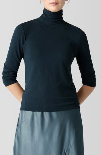Eileen Fisher Turtleneck Top In Green