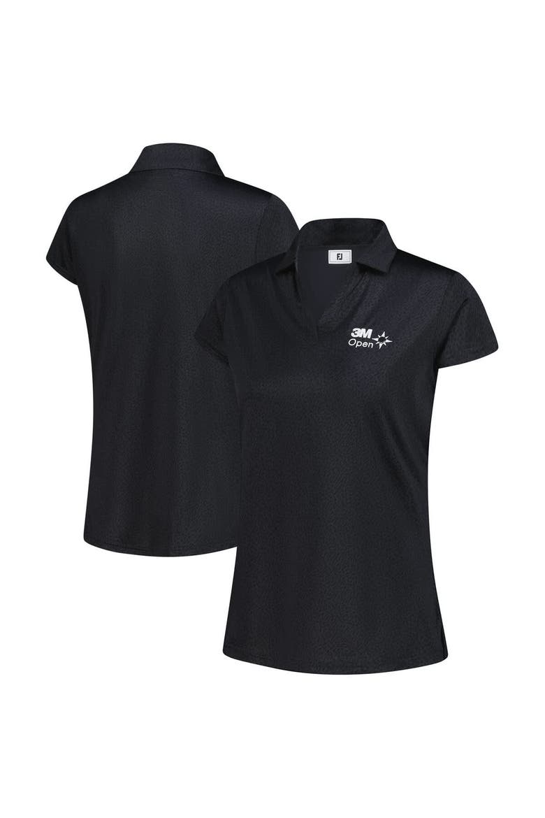 Women's  FootJoy Black 3M Open Cap Sleeve Printed Polo, Main, color, Black