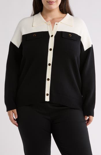 By Design Isadora Colorblock Sweater Jacket In Winter White/black
