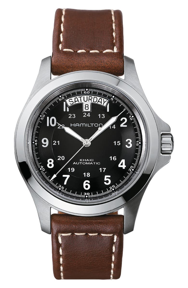 Hamilton Khaki King Automatic Leather Strap Watch, 40mm, Main, color,