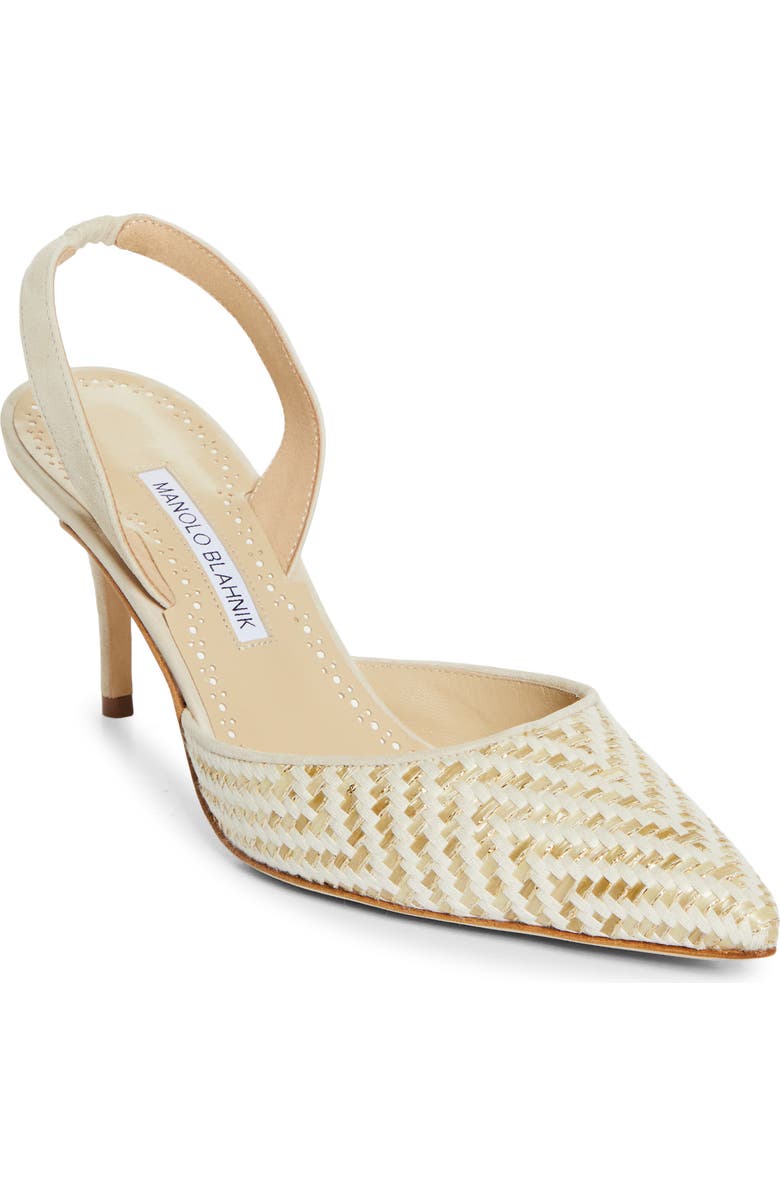 Manolo Blahnik Carolyne Woven Raffia Slingback Pump, Main, color, Cream Multi