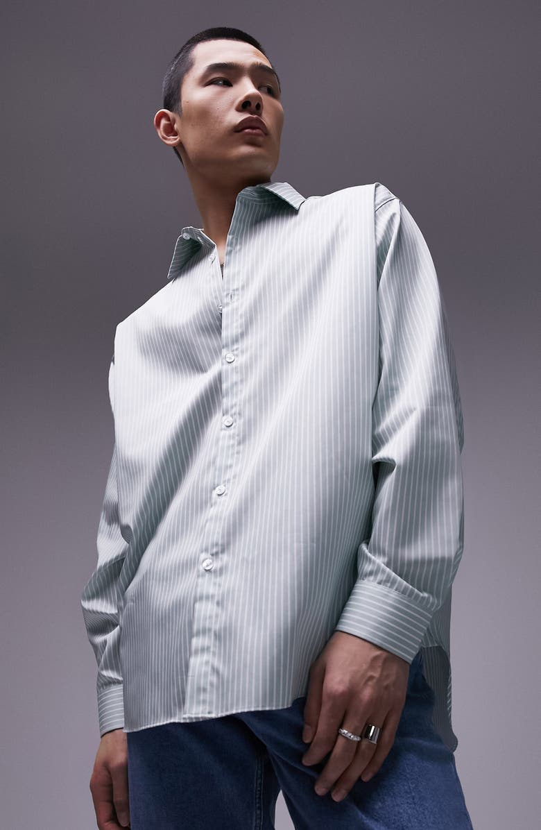 Topman Pinstripe Oversize Button-Up Shirt, Main, color, 