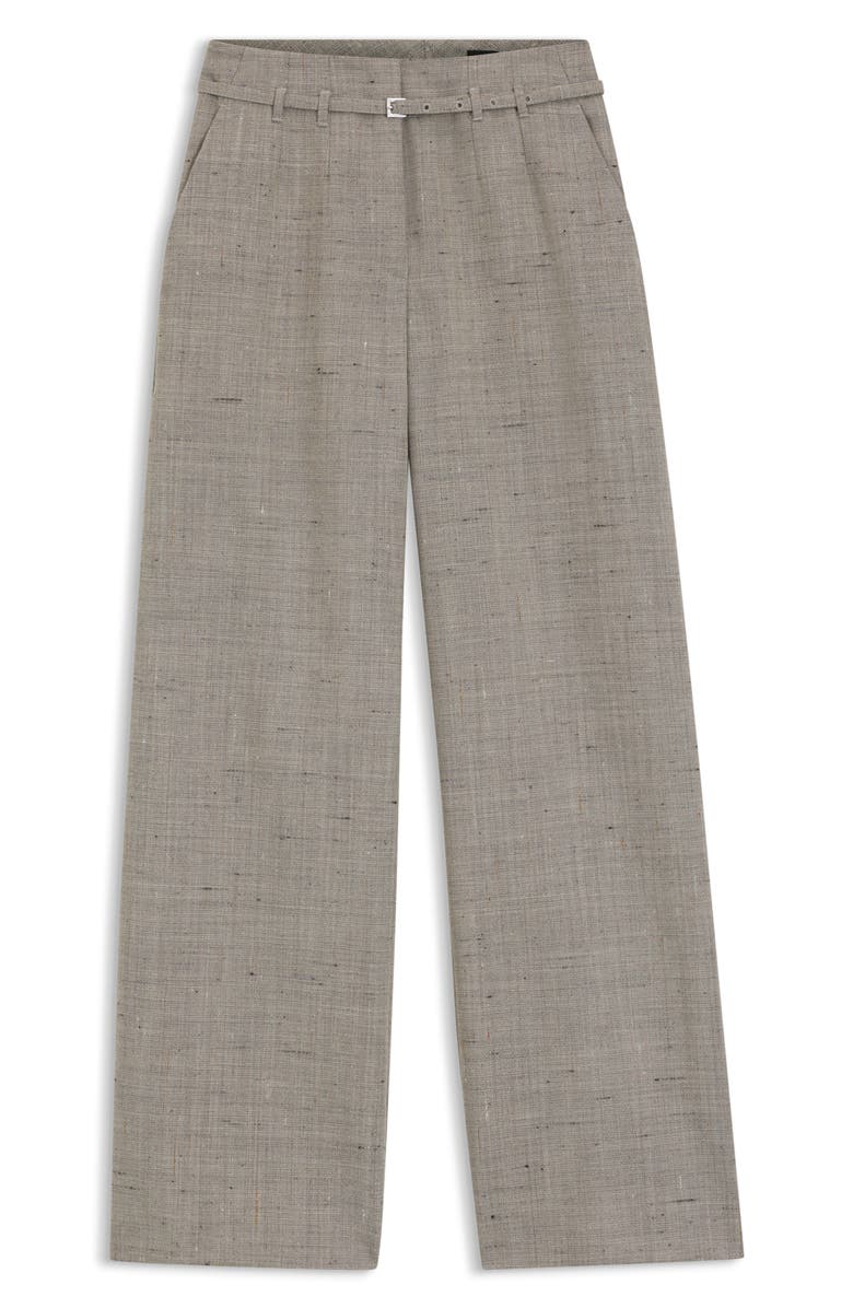 BOSS Tiana Belted High Waist Virgin Wool Blend Wide Leg Pants, Alternate, color, Pumice Wool Texture