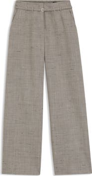 BOSS Tiana Belted High Waist Virgin Wool Blend Wide Leg Pants