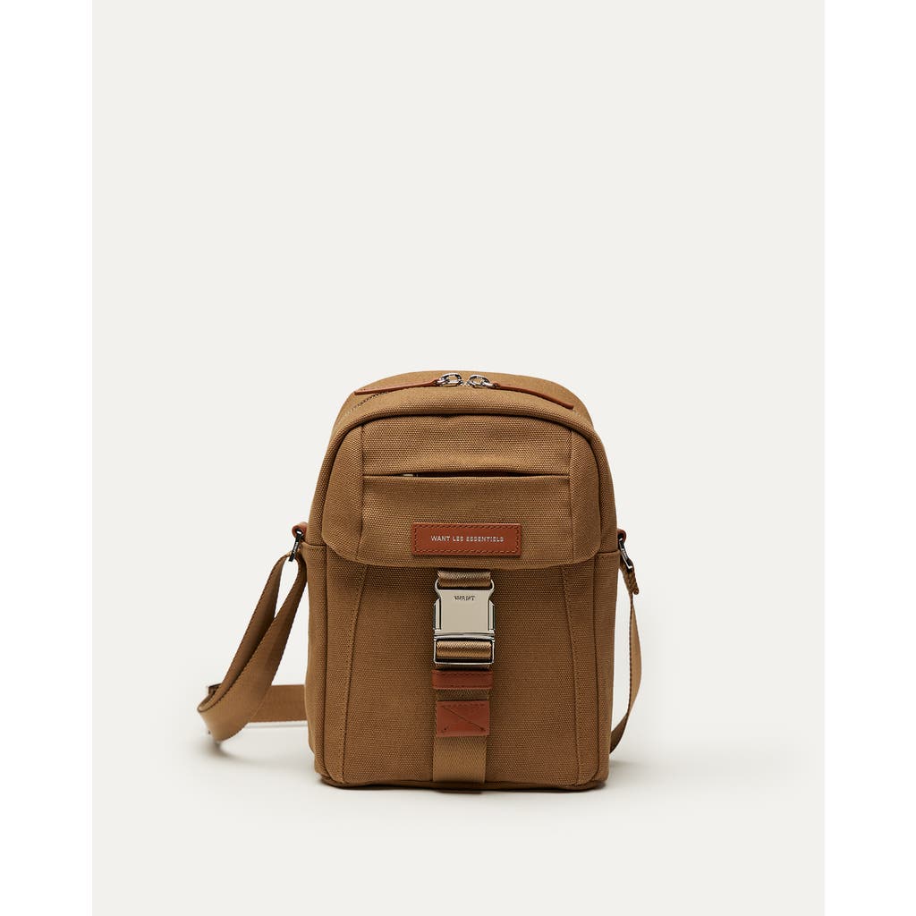 Want Les Essentiels De La Vie Want Les Essentiels Brantford Organic Cotton Canvas Crossbody Bag In Dark Camel