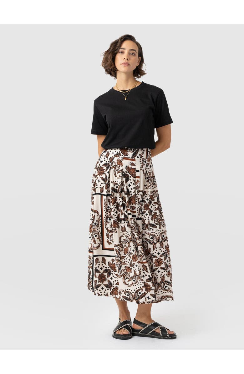 Saint + Sofia Eliza Pleated Skirt, Main, color, Cream Paisley