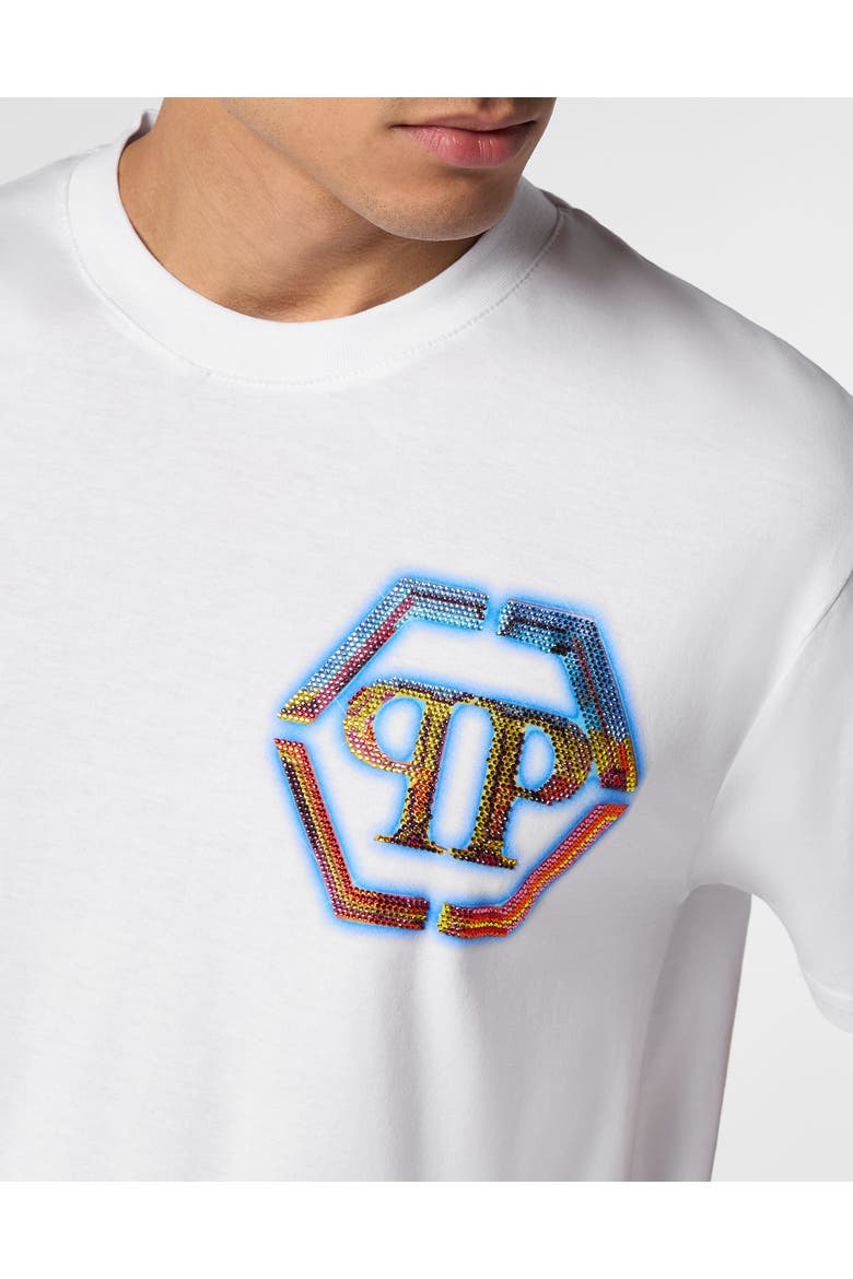 T-Shirt Round Neck Hexagon Men, Alternate, color, white