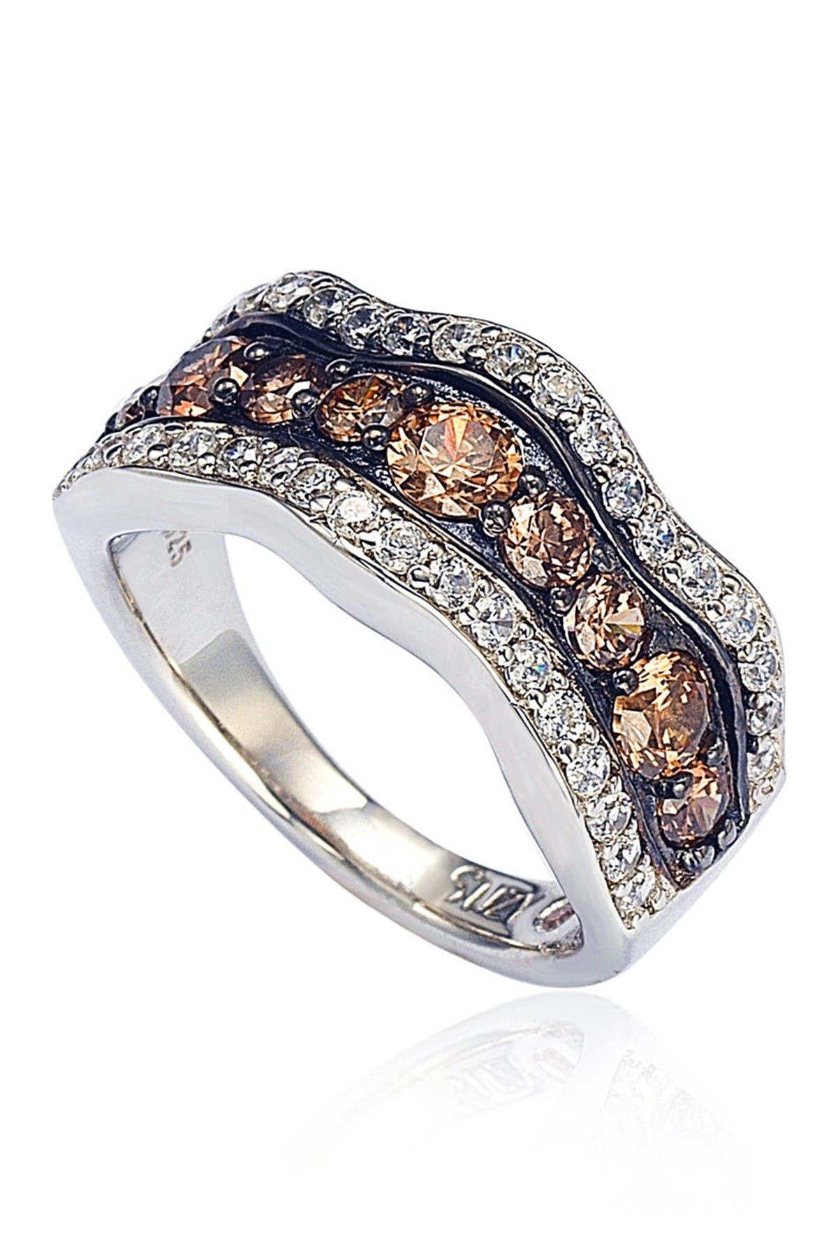 SUZY LEVIAN Sterling Silver Brown & White Cubic Zirconia Wave Ring