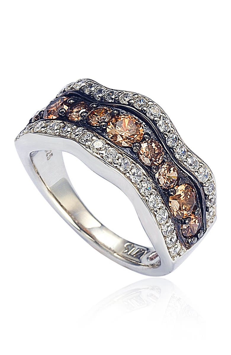 SUZY LEVIAN Sterling Silver Brown & White Cubic Zirconia Wave Ring, Main, color, 