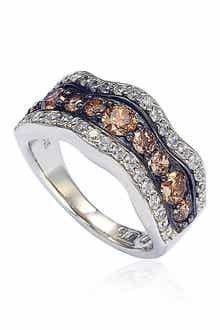 SUZY LEVIAN Sterling Silver Brown & White Cubic Zirconia Wave Ring