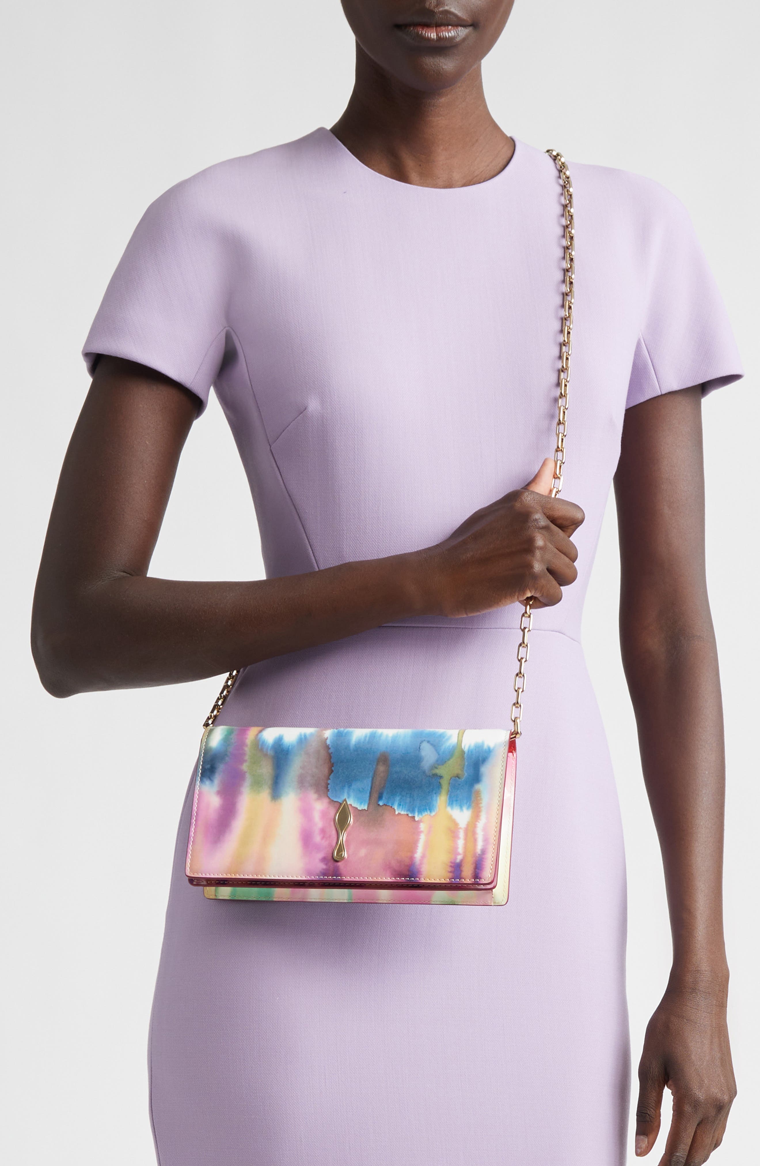 Christian Louboutin Bettina Tie Dye Patent Leather Clutch, Alternate, color, M023 Multi/ Gold