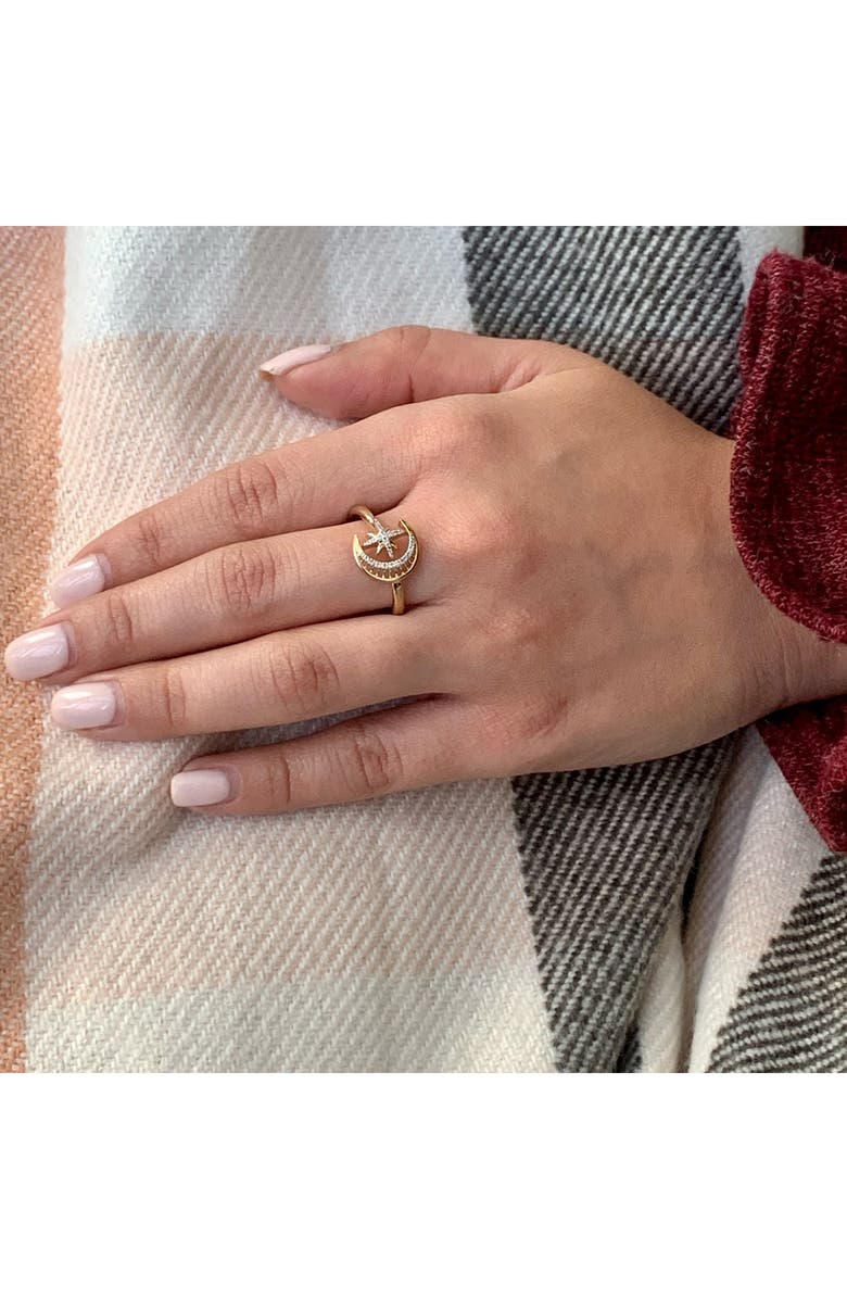 LuvMyJewelry Moon Cradled Star Diamond Ring, Alternate, color, 14Kt Gold Vermeil On Sterling