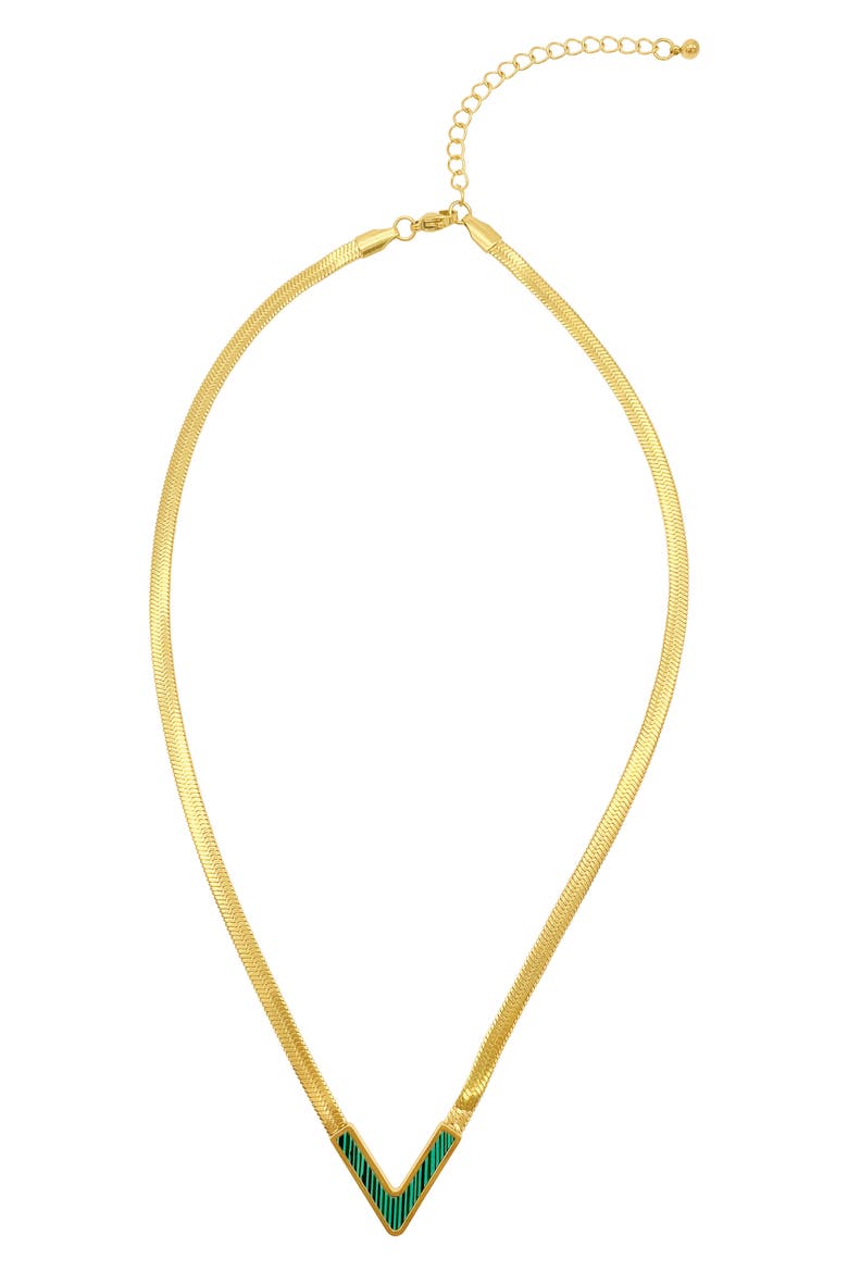 Water Resistant 14K Gold Plated Herringbone Necklace, Alternate, color, GREEN