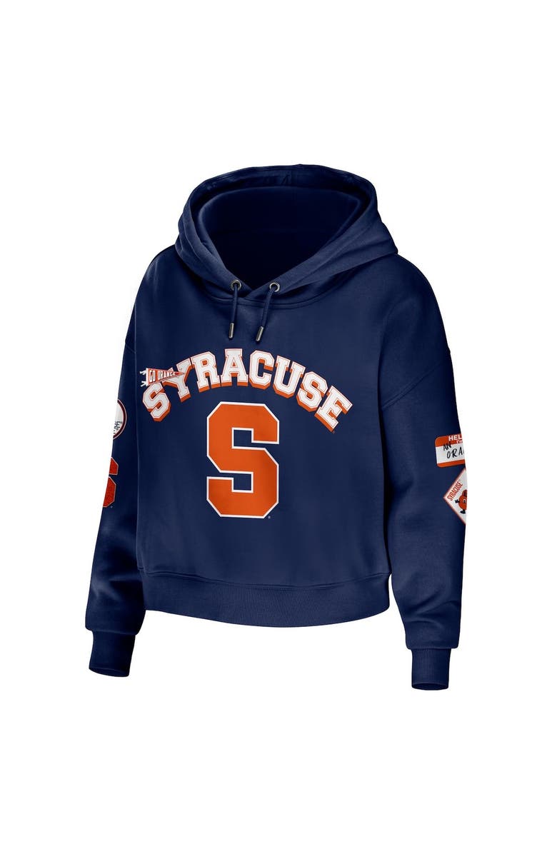 WEAR by Erin Andrews Women's WEAR by Erin Andrews Navy Syracuse Orange Mixed Media Cropped Pullover Hoodie, Alternate, color, 
