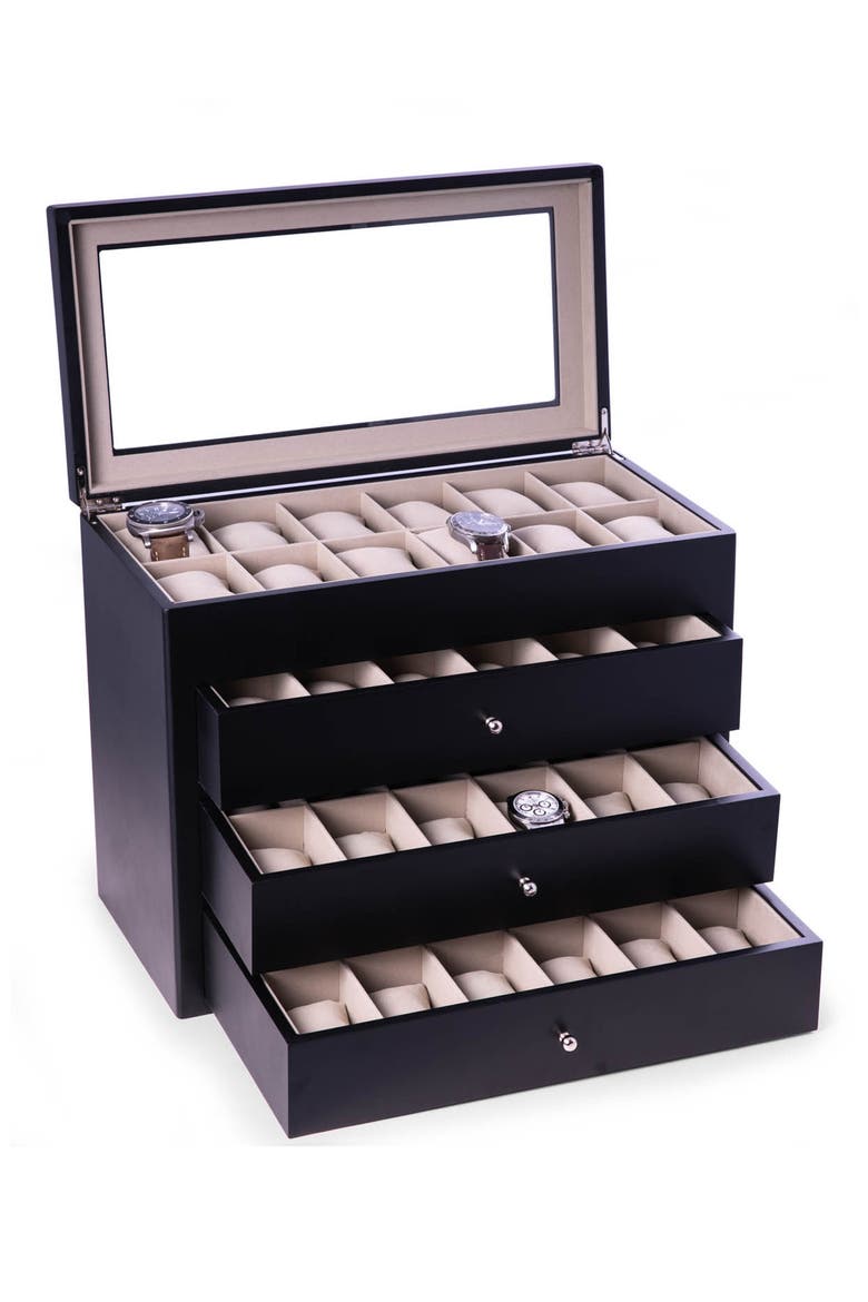 Wood Watch Box, Alternate, color, BLACK