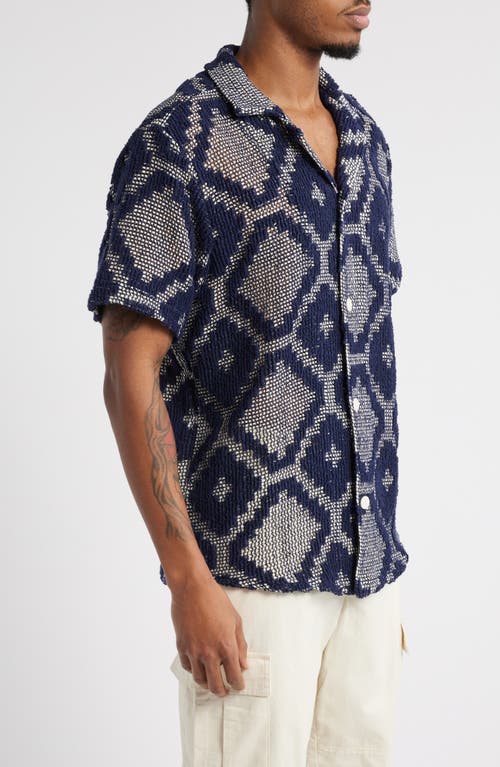 Oas Trastevere Cuba Crochet Camp Shirt In Blue Multi