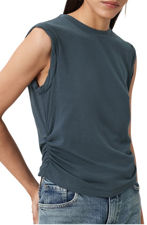 Allsaints Womens Dark Slate Blu West Ruched Stretch Cotton-blend Top In Gray