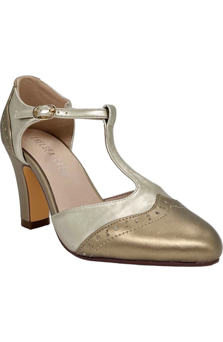 CHELSEA CREW Gatsby II T-Strap Pump, Main, color, Bronzegold