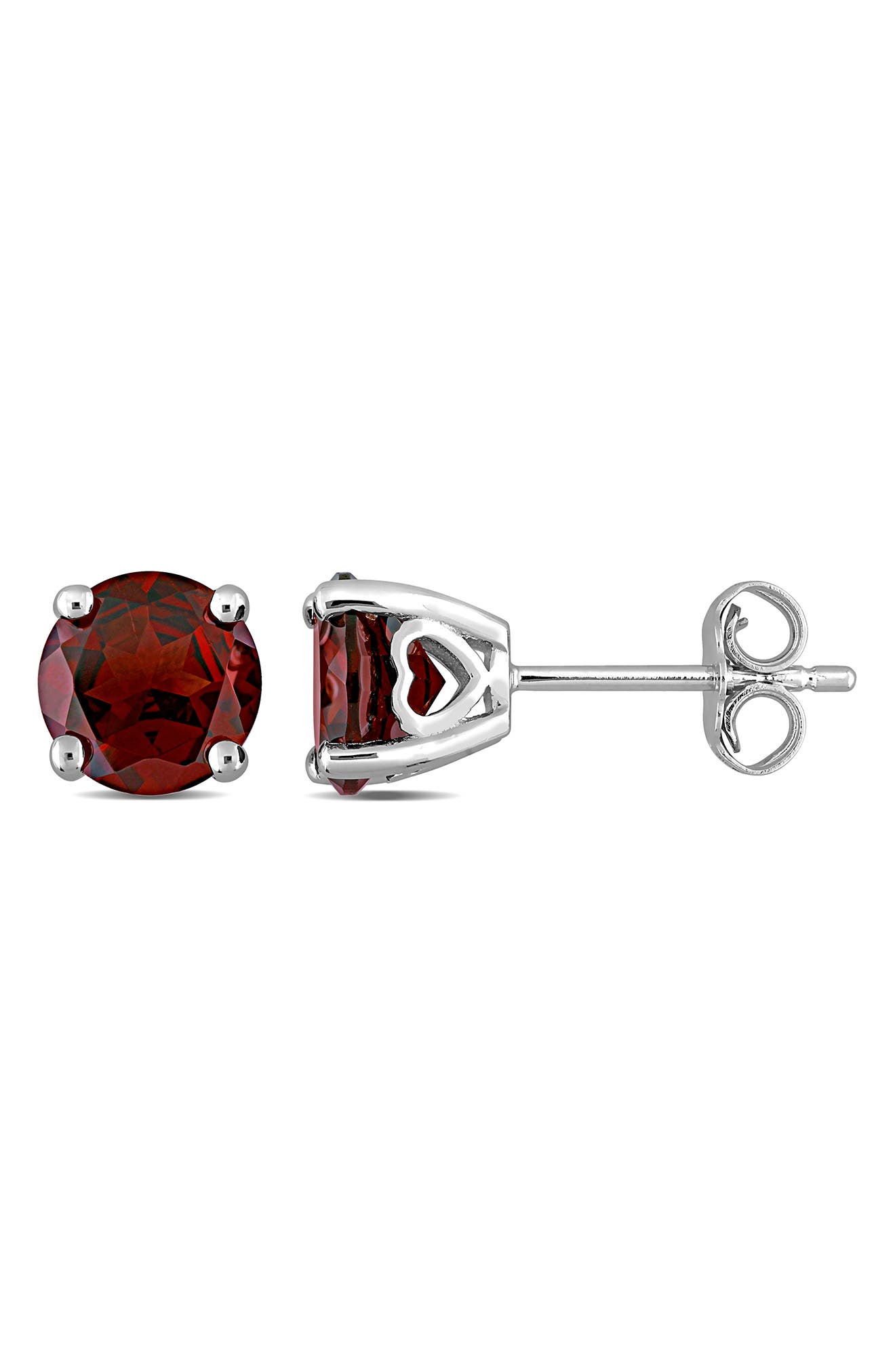DELMAR Sterling Silver Round Garnet Stud Earrings