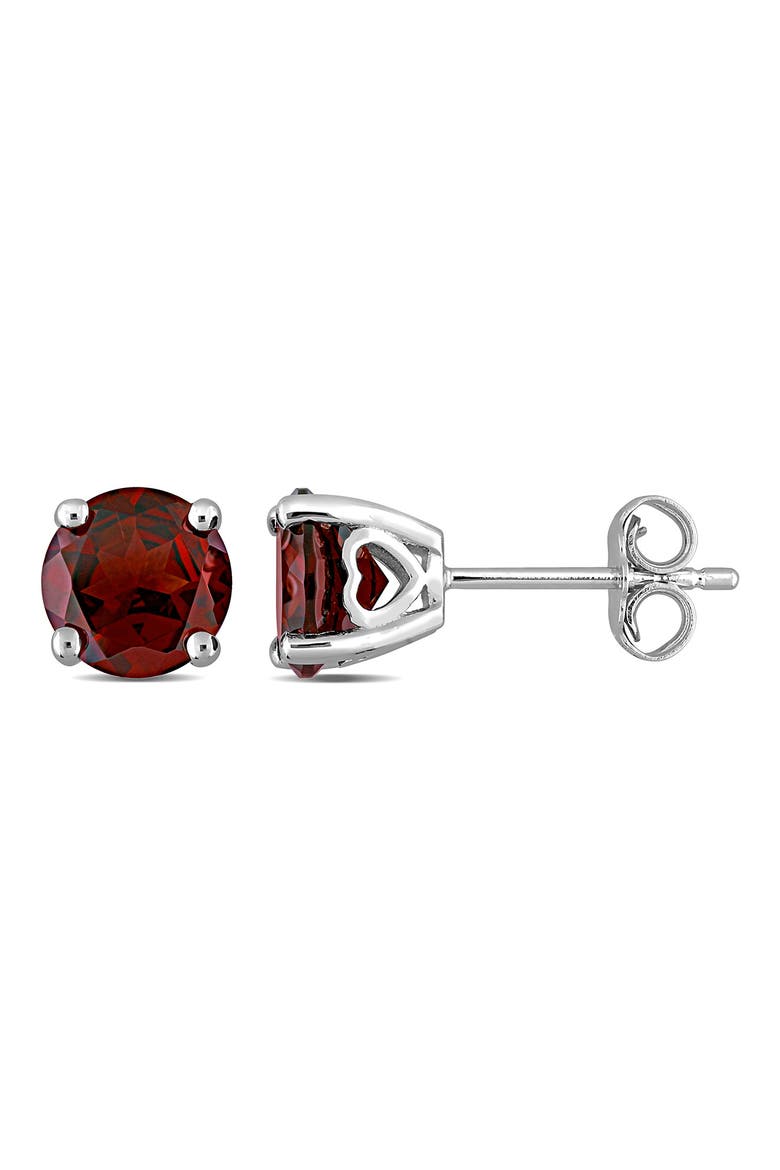 Sterling Silver Round Garnet Stud Earrings, Main, color, RED
