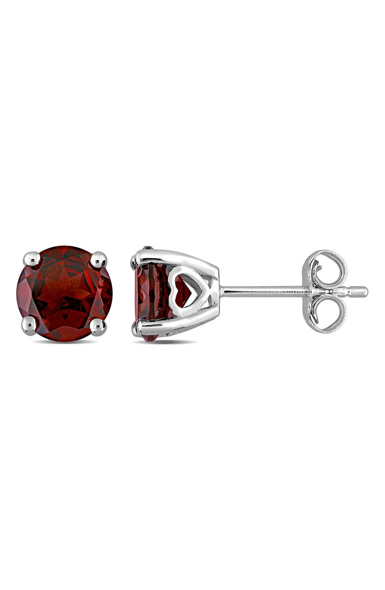 DELMAR Sterling Silver Round Garnet Stud Earrings, Main, color, Red