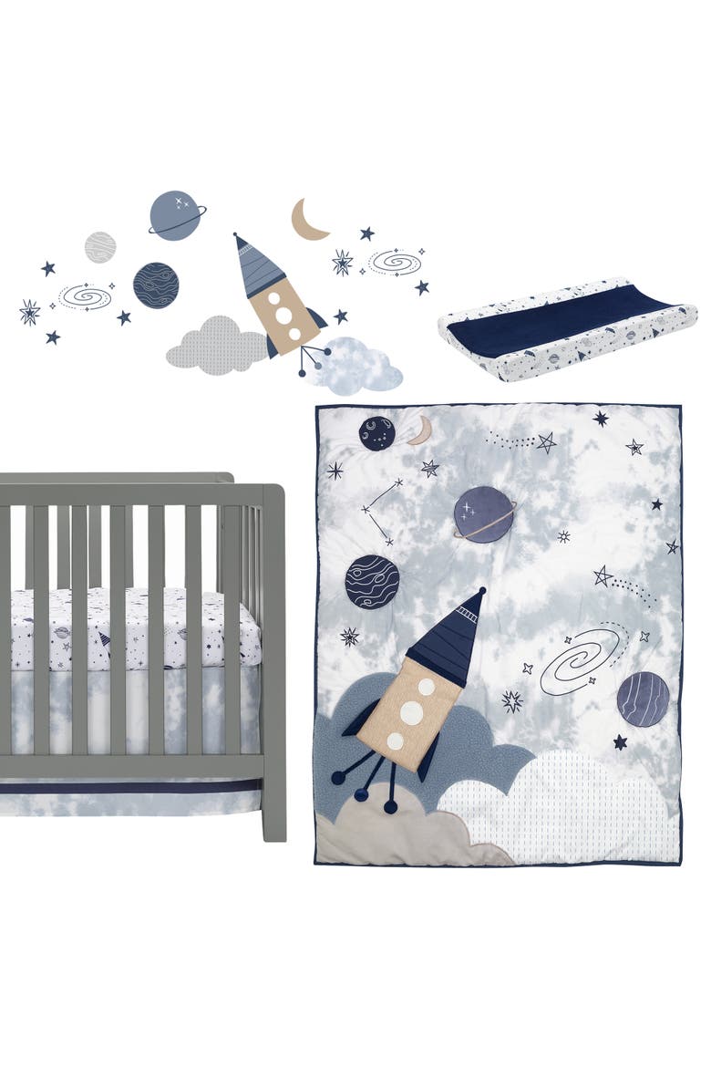 Sky Rocket 5-Piece Galaxy/Space Nursery Baby Crib Bedding Set, Main, color, Blue