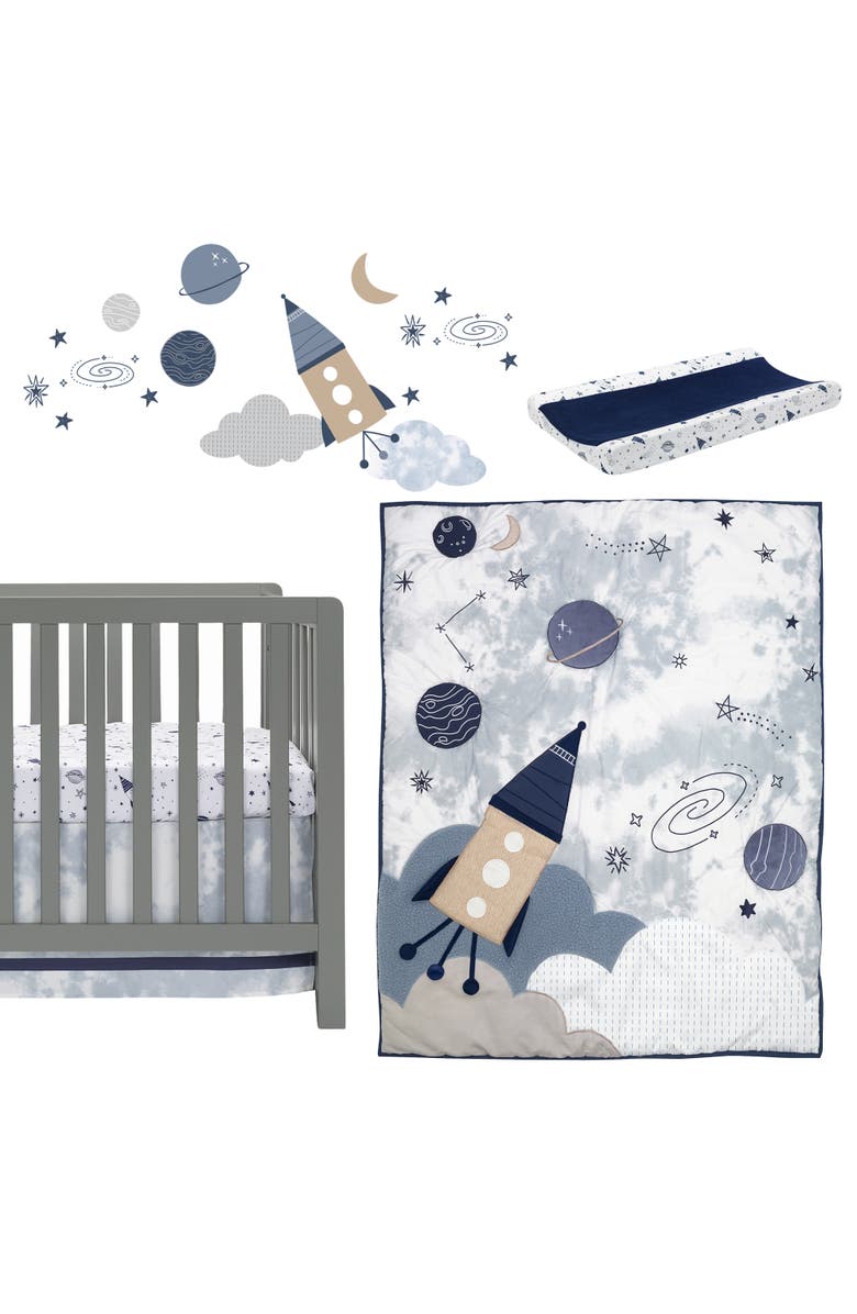Lambs & Ivy Sky Rocket 5-Piece Galaxy/Space Nursery Baby Crib Bedding Set, Main, color, Blue