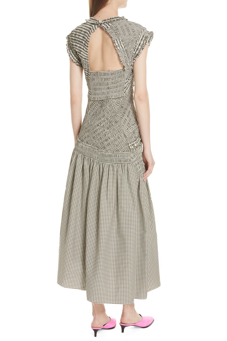 Gathered Gingham Drop Waist Dress, Alternate, color, SAGE OFF WHITE