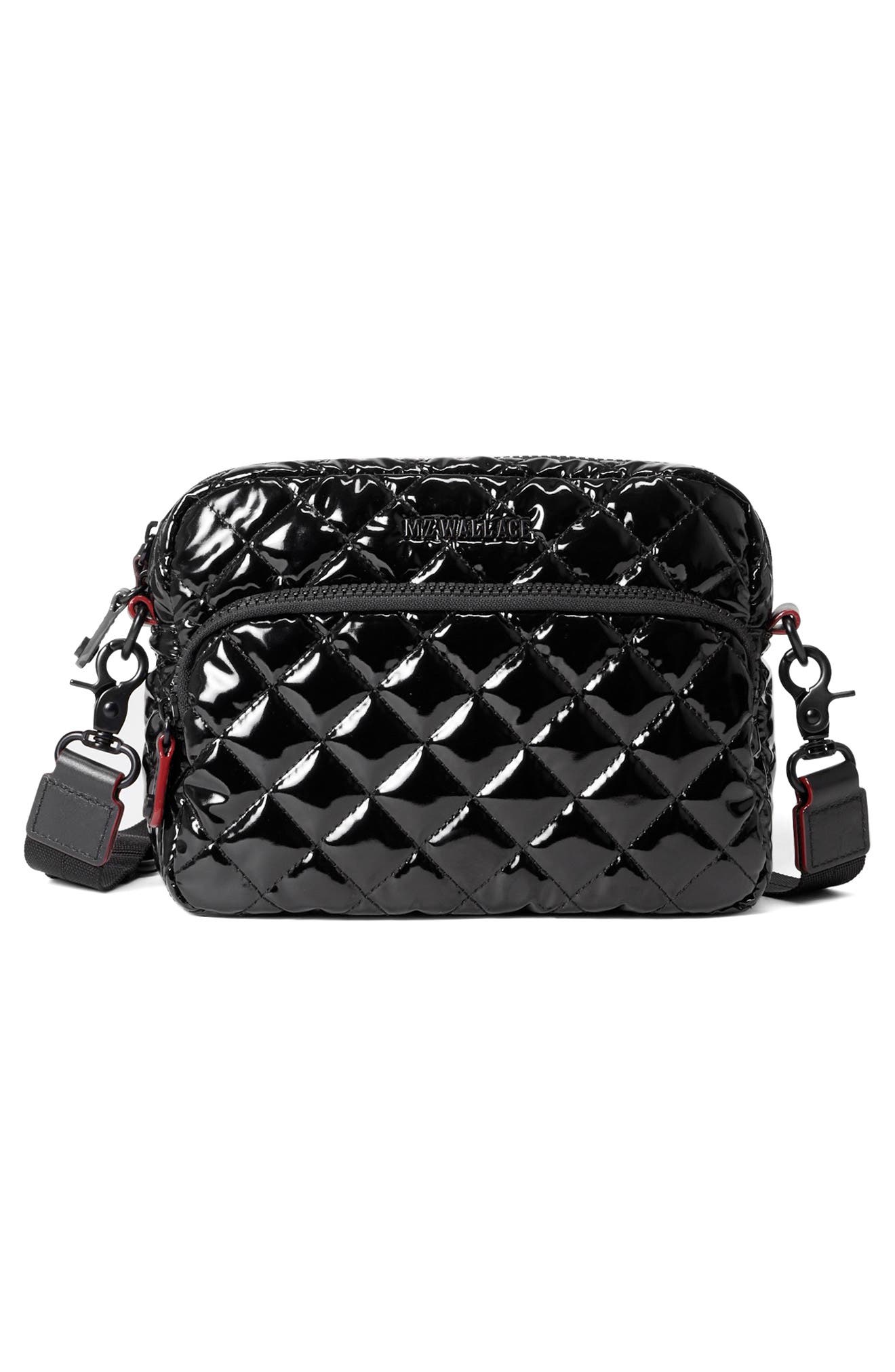 MZ Wallace Small Metro Quilted Nylon Camera Bag, Main, color, Black Lacquer