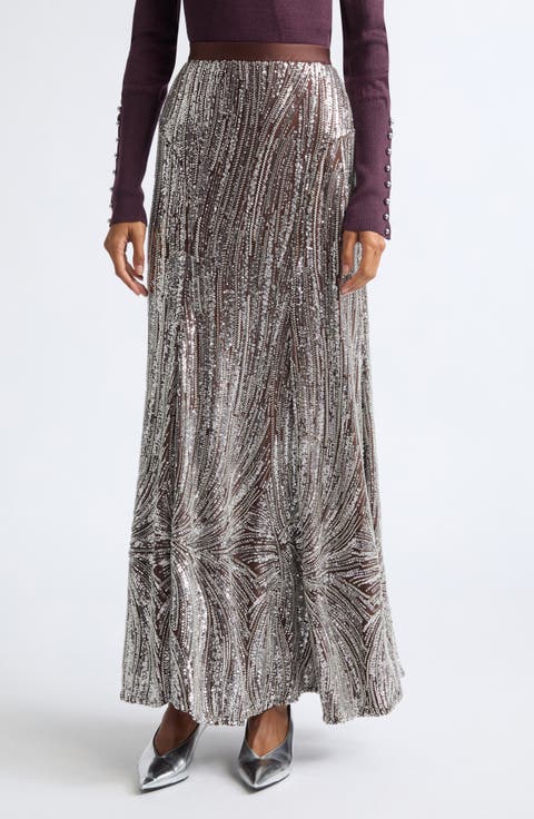 Beaded Long Fluid Skirt