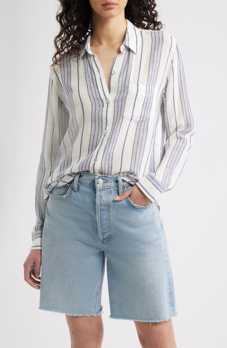 Rails Charli Stripe Linen Blend Button-Up Shirt, Main, color, Salino Stripe